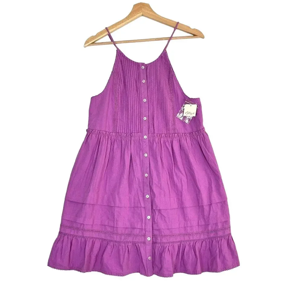 Free People Desert Days Mini Dress Sz M In Dramatic Orchid Sleeveless Pleated